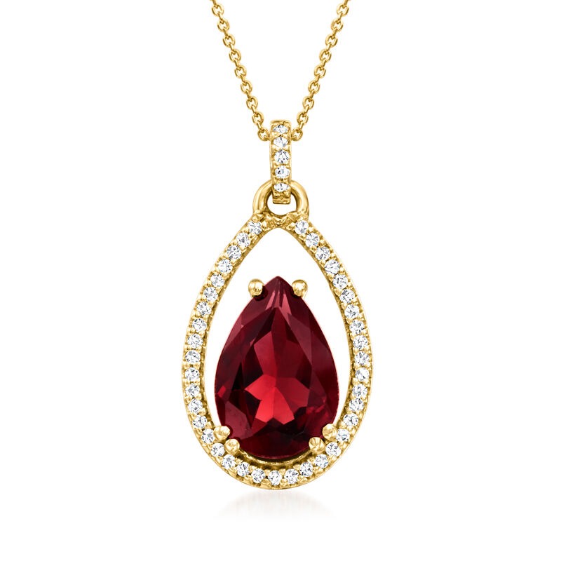3.20 Carat Garnet and .17 ct. t.w. Diamond Pendant Necklace in 14kt Yellow Gold. 16&quot; image number 1