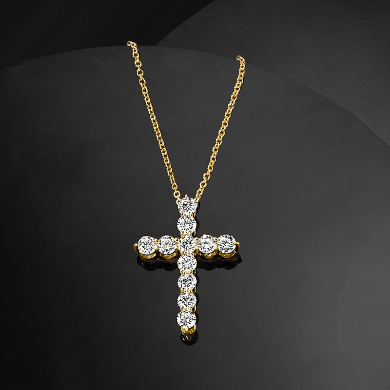 1.00 ct. t.w. Lab-Grown Diamond Cross Pendant Necklace in 14kt Yellow Gold image number 2