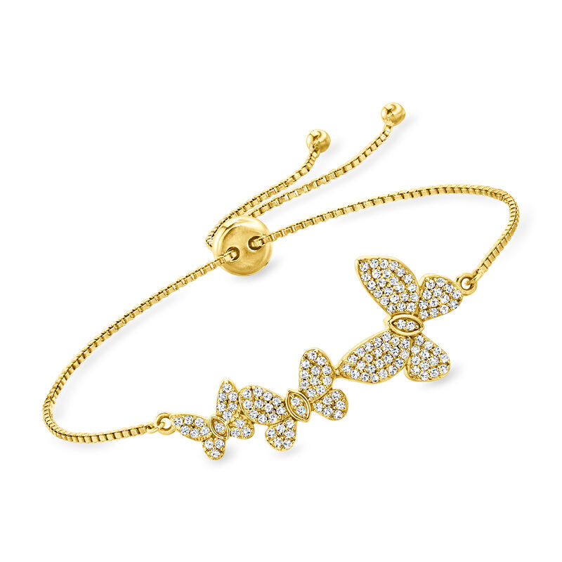.60 ct. t.w. CZ Butterfly Bolo Bracelet in 18kt Gold Over Sterling image number 0