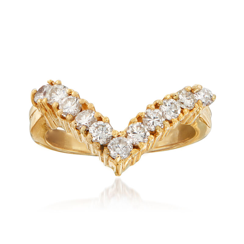 C. 1980 Vintage .75 ct. t.w. Diamond V-Shaped Ring in 14kt Yellow Gold image number 0