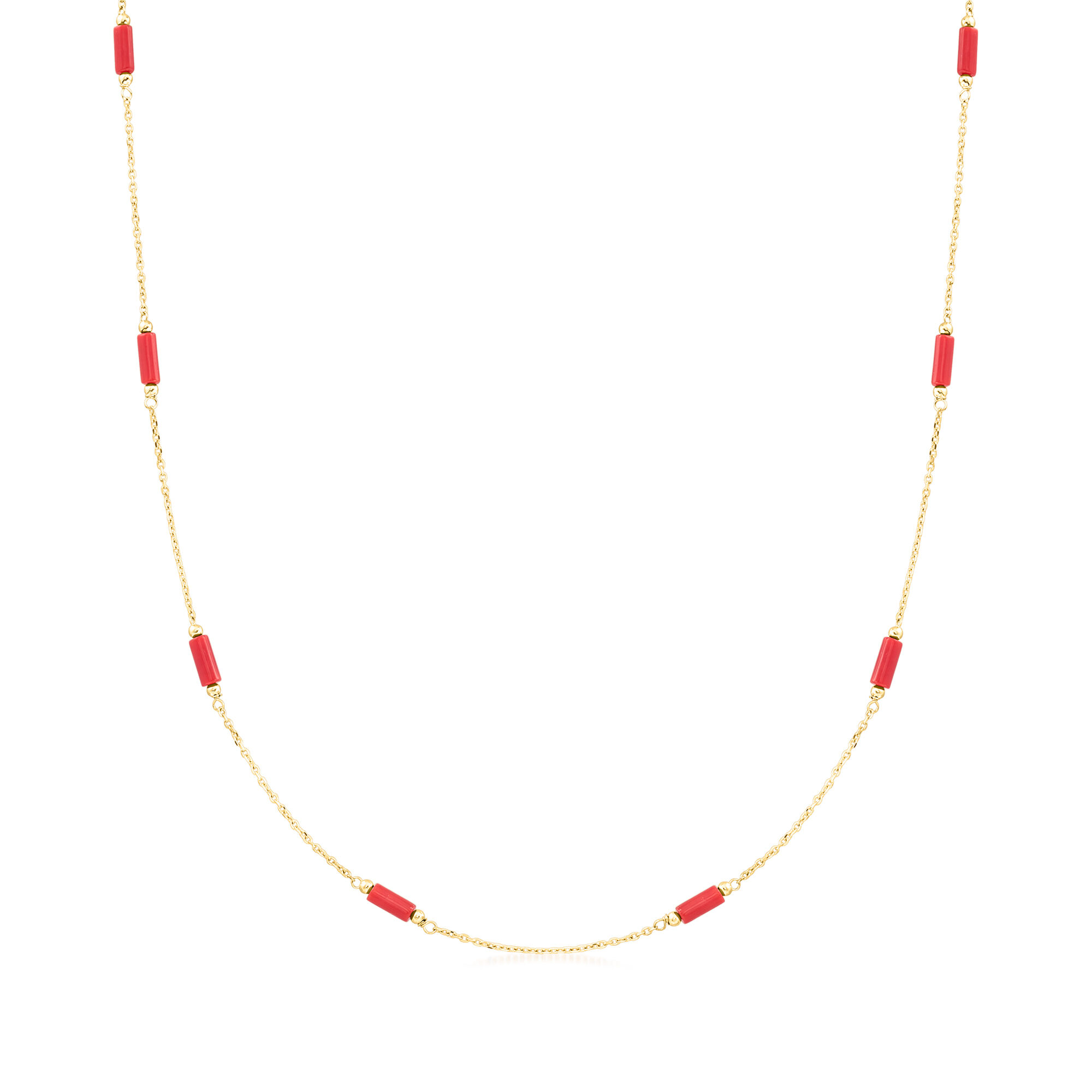 Italian Red Coral Bead Station Necklace in 18kt Yellow Gold | Ross