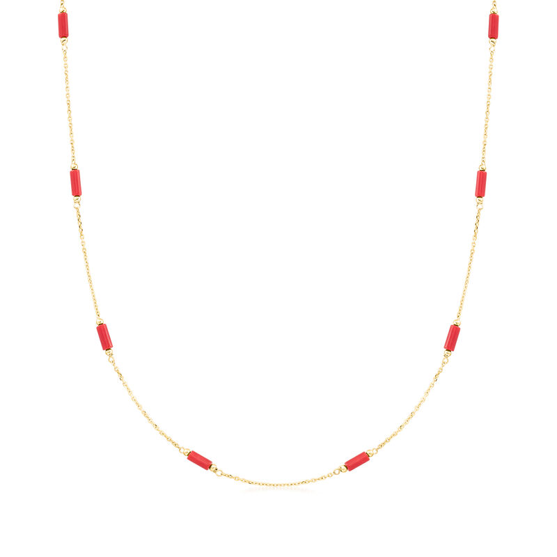 Italian Red Coral Bead Station Necklace in 18kt Yellow Gold image number 0