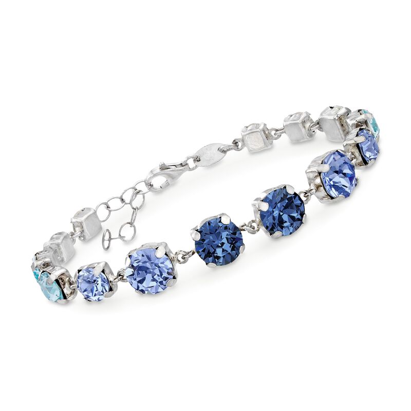Italian Sterling Silver Bracelet with Tonal Blue and Clear Swarovski Crystals image number 0