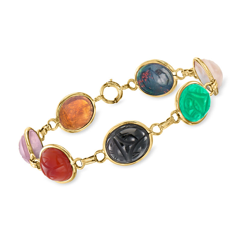 C. 1960 Vintage Multi-Gemstone Scarab Bracelet in 14kt Yellow Gold. 7.5" image number 0
