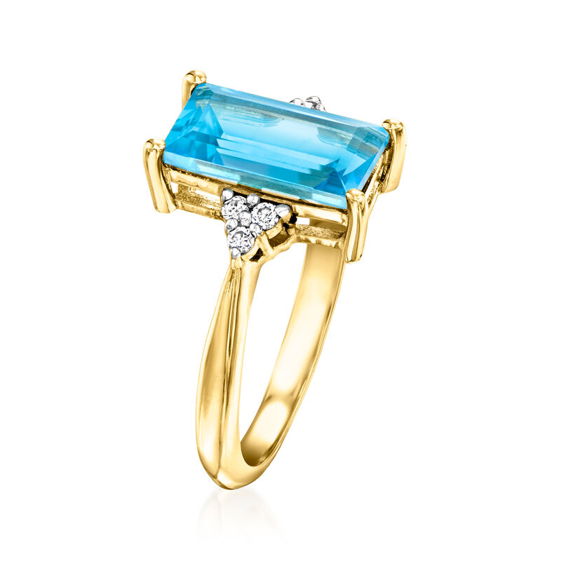2.50 Carat Swiss Blue Topaz Ring with .10 ct. t.w. Lab-Grown Diamonds in 18kt Gold Over Sterling image number 2