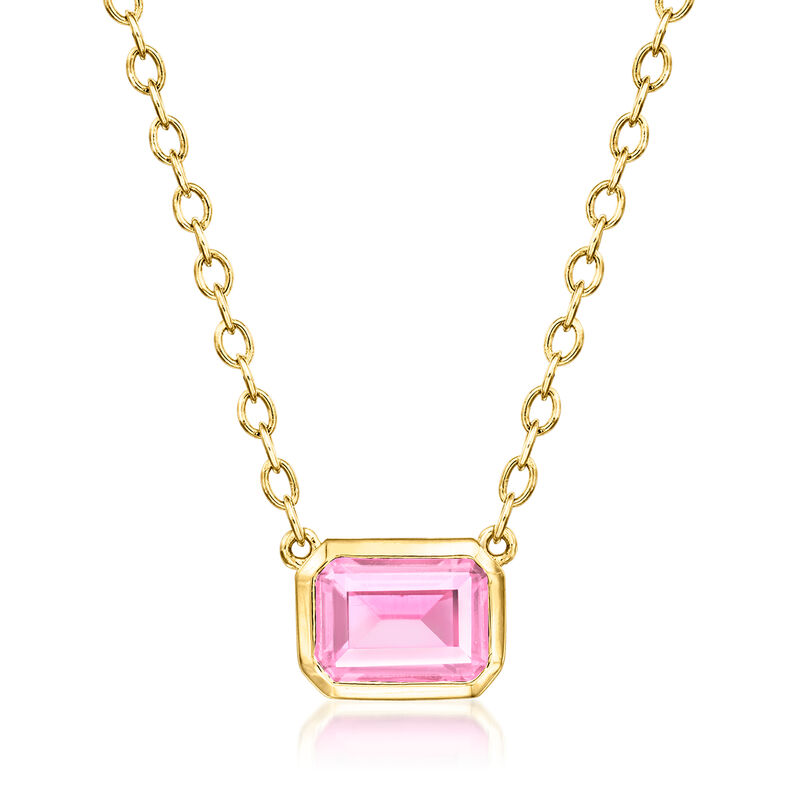 1.10 Carat Lab-Grown Pink Sapphire Necklace in 18kt Gold Vermeil. 16"