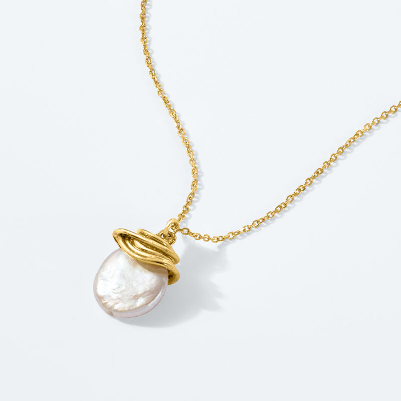 13mm Cultured Coin Pearl Necklace in 18kt Gold Over Sterling. 18&quot; image number 2