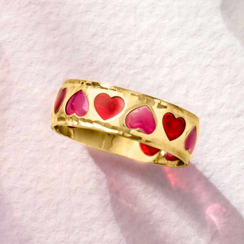 Italian Pink and Red Enamel Heart Ring in 14kt Yellow Gold image number 3