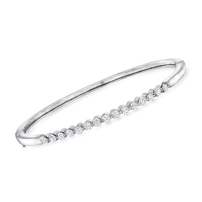 C. 1990 Vintage 1.20 ct. t.w. Diamond Bangle Bracelet in 14kt White Gold