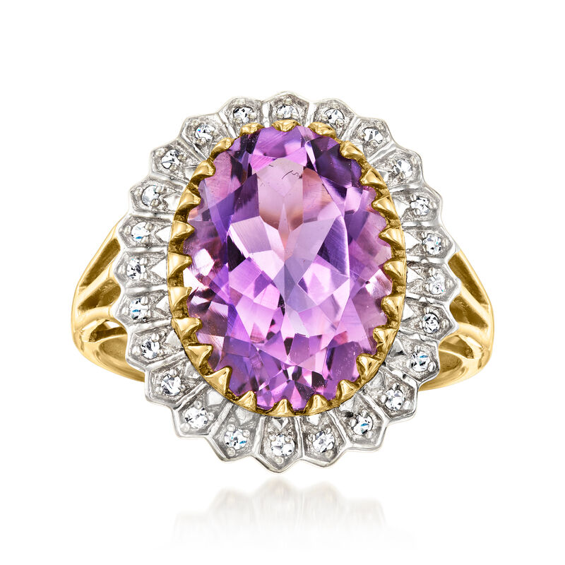C. 2020 Vintage 5.50 Carat Amethyst Ring with .20 ct. t.w. Diamonds in 14kt Yellow Gold. Size 7 image number 0