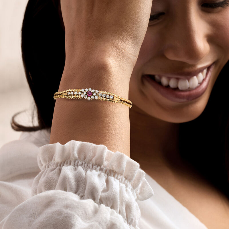 C. 1980 Vintage .60 ct. t.w. Diamond and .25 Carat Ruby Bracelet in 14kt Yellow Gold. 7" image number 1