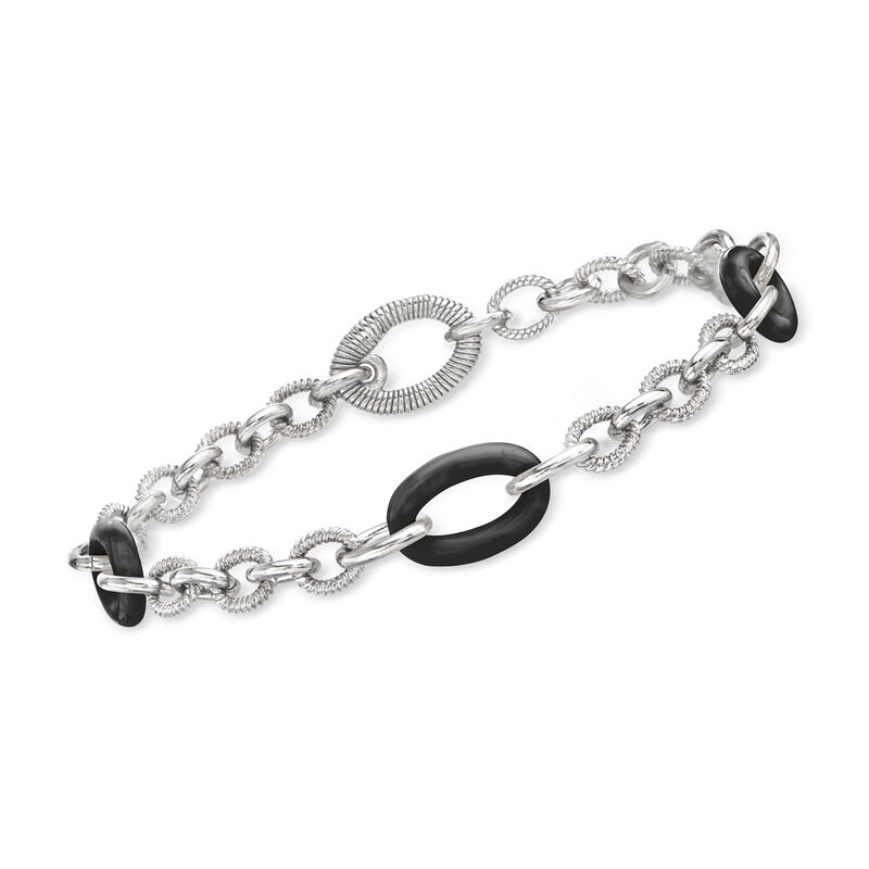 Judith Ripka &quot;Eternity&quot; Black Onyx and Sterling Silver Oval-Link Bracelet image number 0