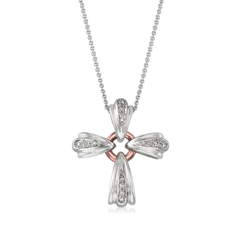 C. 2000 Vintage Recarlo .12 ct. t.w. Diamond Cross Pendant Necklace in 18kt Two-Tone Gold. 15.75&quot; image number 1