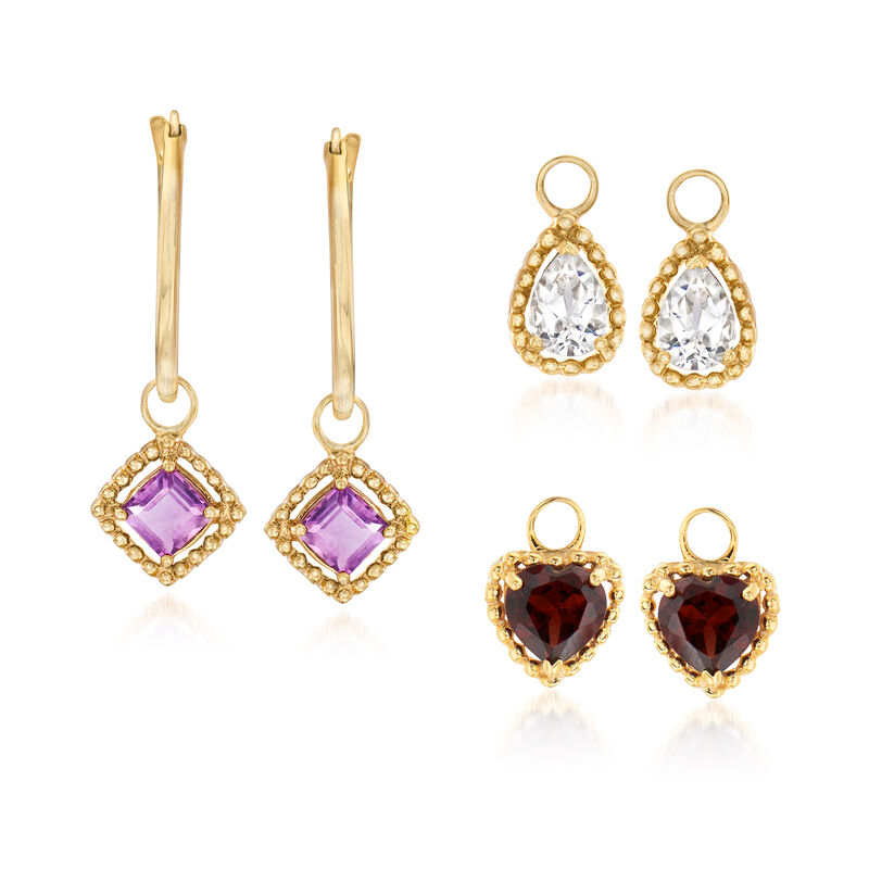 4.80 ct. t.w. Multi-Gemstone Interchangeable Charm Hoop Earrings in 18kt Gold Over Sterling. 1 1/4&quot; image number 0