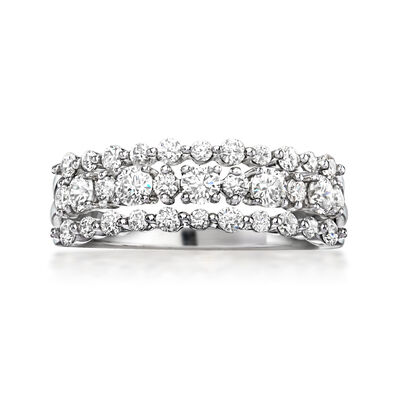 C. 1990 Vintage 1.25 ct. t.w. Diamond Three-Row Ring in 14kt White Gold