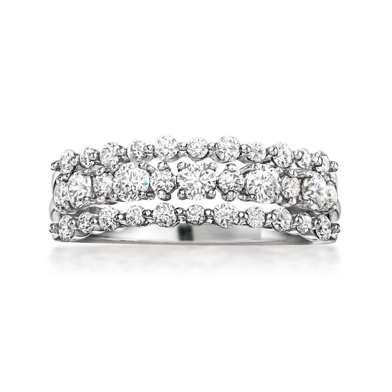 C. 1990 Vintage 1.25 ct. t.w. Diamond Three-Row Ring in 14kt White Gold. Size 8 image number 0