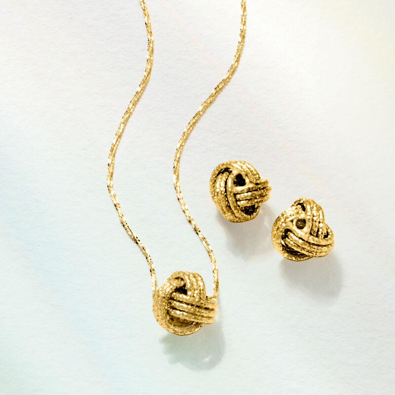 Italian 14kt Yellow Gold Love Knot Jewelry Set: Necklace and Stud Earrings image number 6
