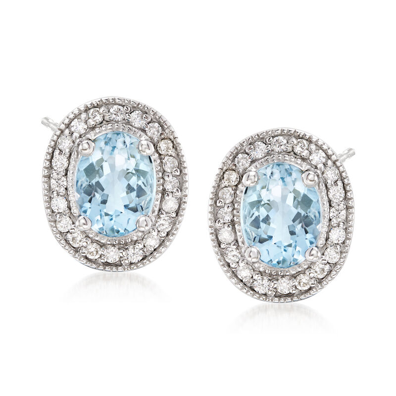 2.30 ct. t.w. Aquamarine and .32 ct. t.w. Diamond Earrings in 14kt White Gold image number 0