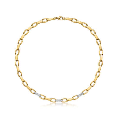 Italian .15 ct. t.w. Diamond Link Necklace in 18kt Two-Tone Gold