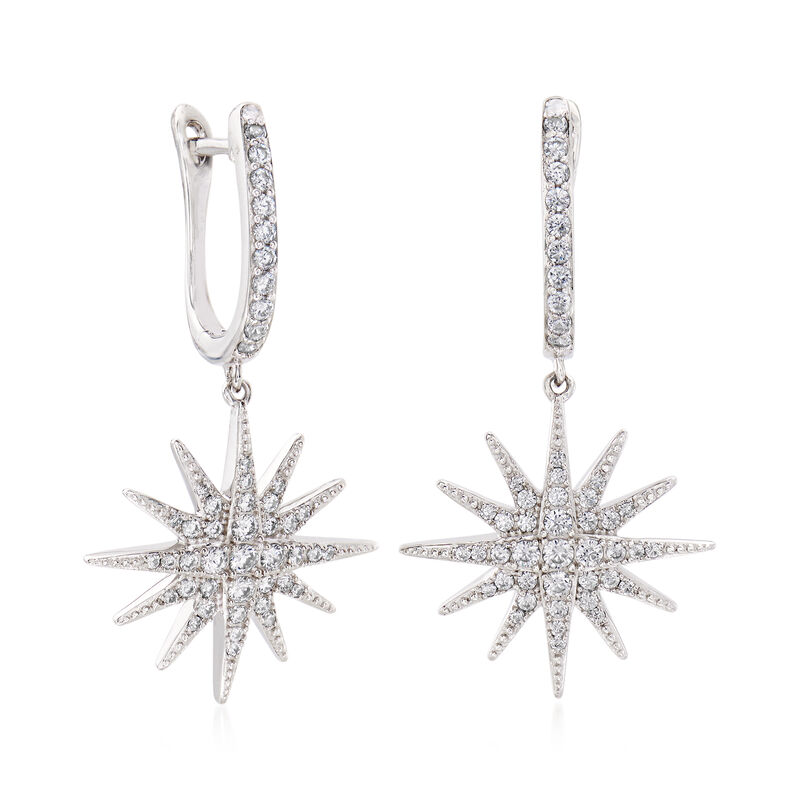 .76 ct. t.w. CZ Star Drop Earrings in Sterling Silver image number 2