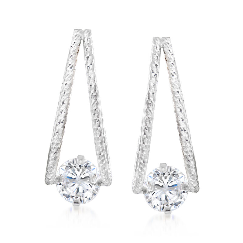 1.70 ct. t.w. CZ Double-Hoop Earrings in Sterling Silver. 1&quot; image number 2
