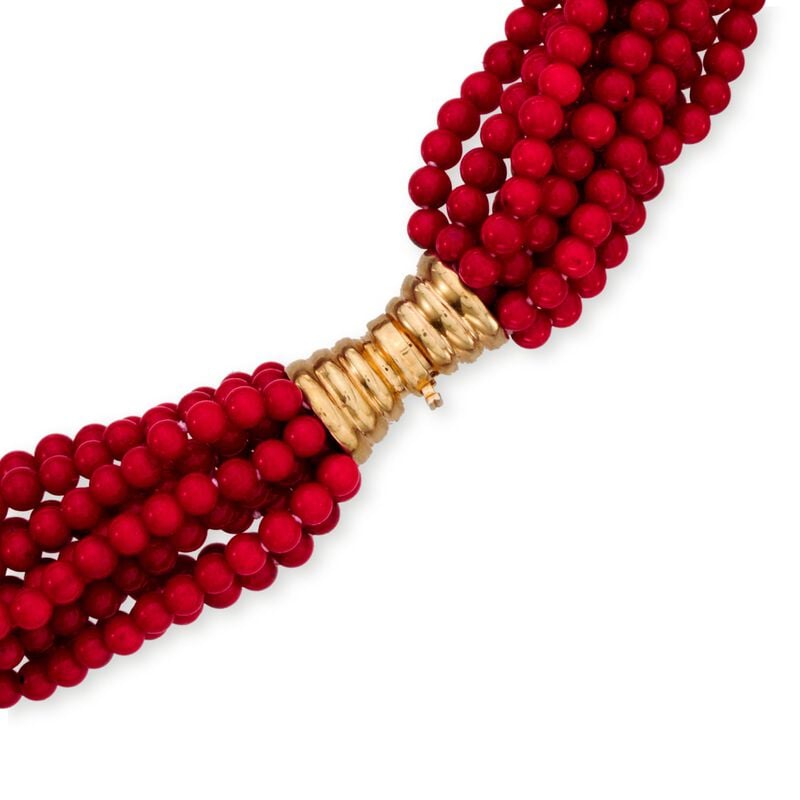 Multi-Strand Red Coral Bead Necklace in 18kt Gold Over Sterling Silver  image number 2