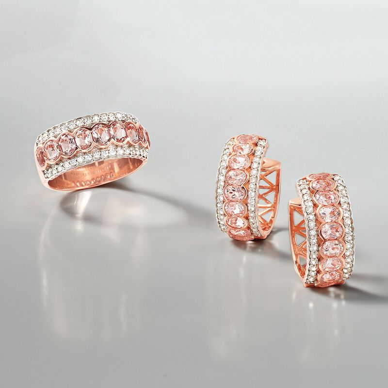 1.40 ct. t.w. Morganite and .30 ct. t.w. White Zircon Ring in 18kt Rose Gold Over Sterling Silver image number 3