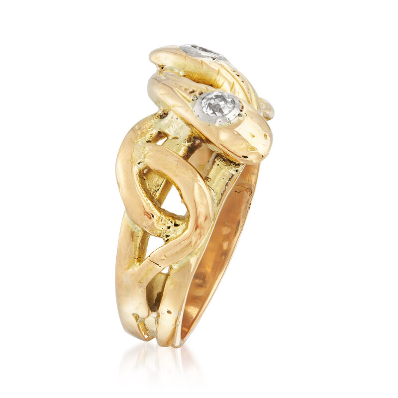 C. 1950 Vintage .12 ct. t.w. Diamond Twisted Snake Ring in 18kt Yellow Gold image number 2