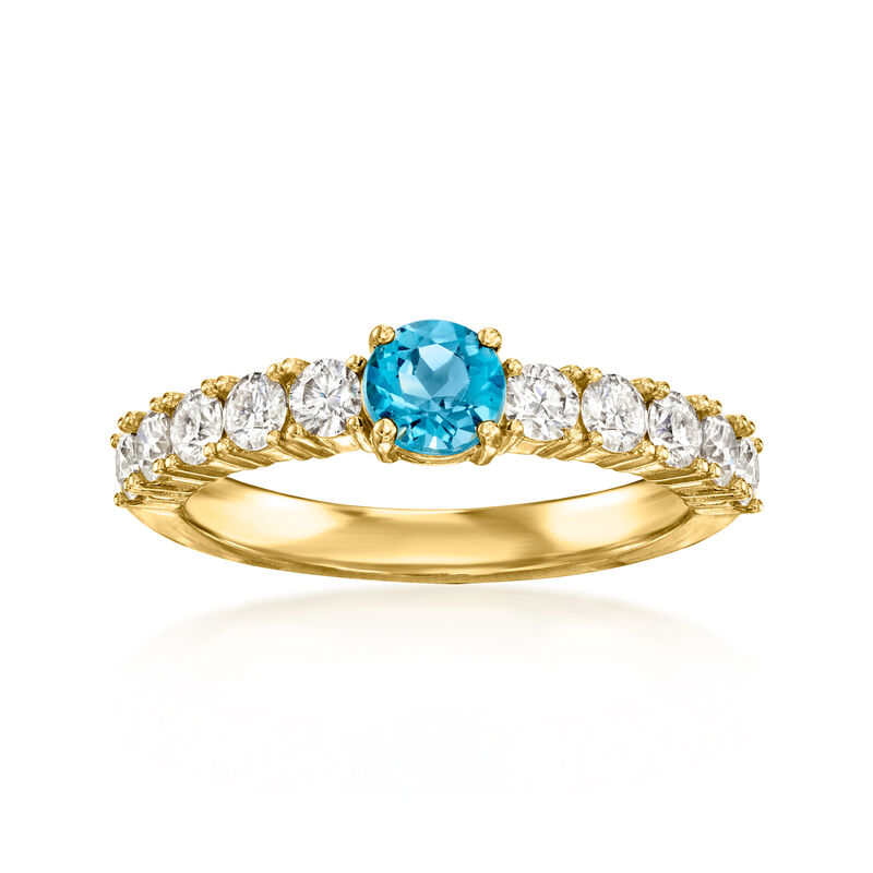 .30 Carat London Blue Topaz and .50 ct. t.w. Moissanite Ring in 18kt Gold Over Sterling image number 0