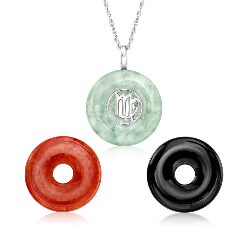 Onyx and Multicolored Jade Interchangeable Zodiac Pendant Necklace in Sterling Silver image number 1