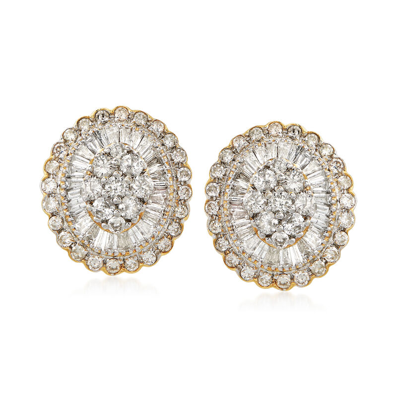 C. 1990 Vintage 4.00 ct. t.w. Diamond Cluster Earrings in 18kt Yellow Gold image number 0