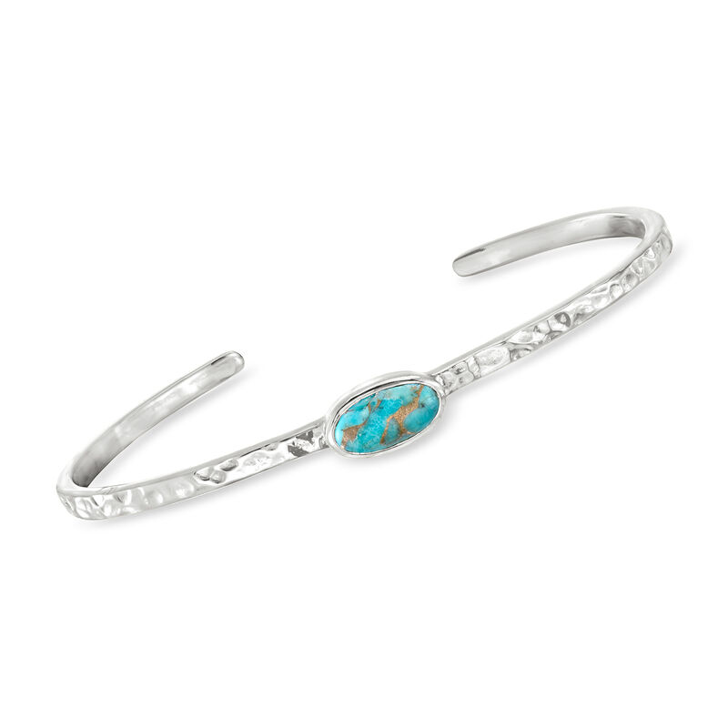Turquoise Hammered Cuff Bracelet in Sterling Silver image number 0