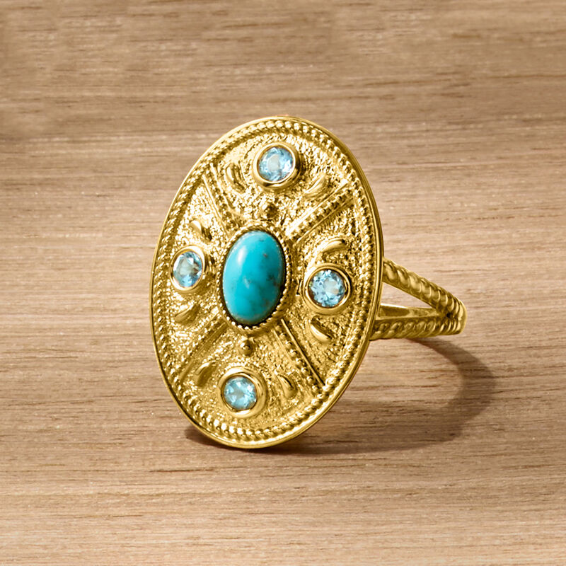 Turquoise and .20 ct. t.w. Sky Blue Topaz Ring in 18kt Gold Over Sterling image number 3