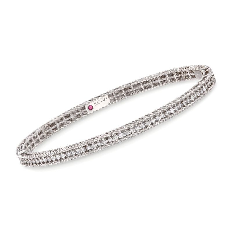 Roberto Coin .61 ct. t.w. Diamond &quot;Symphony&quot; Princess Bangle Bracelet in 18kt White Gold. 7&quot; image number 0