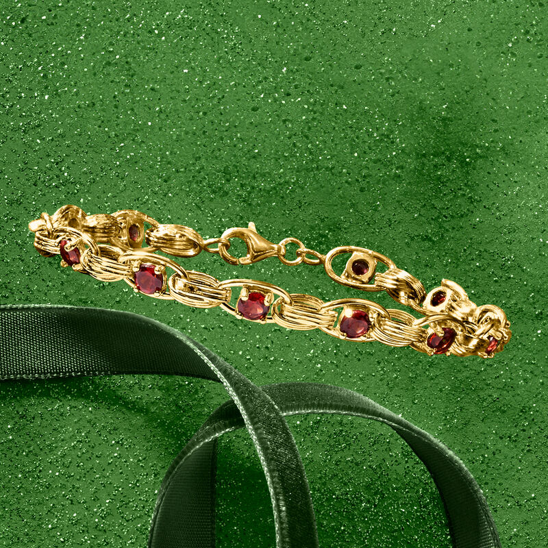 3.40 ct. t.w. Garnet Oval-Link Bracelet in 14kt Yellow Gold image number 3