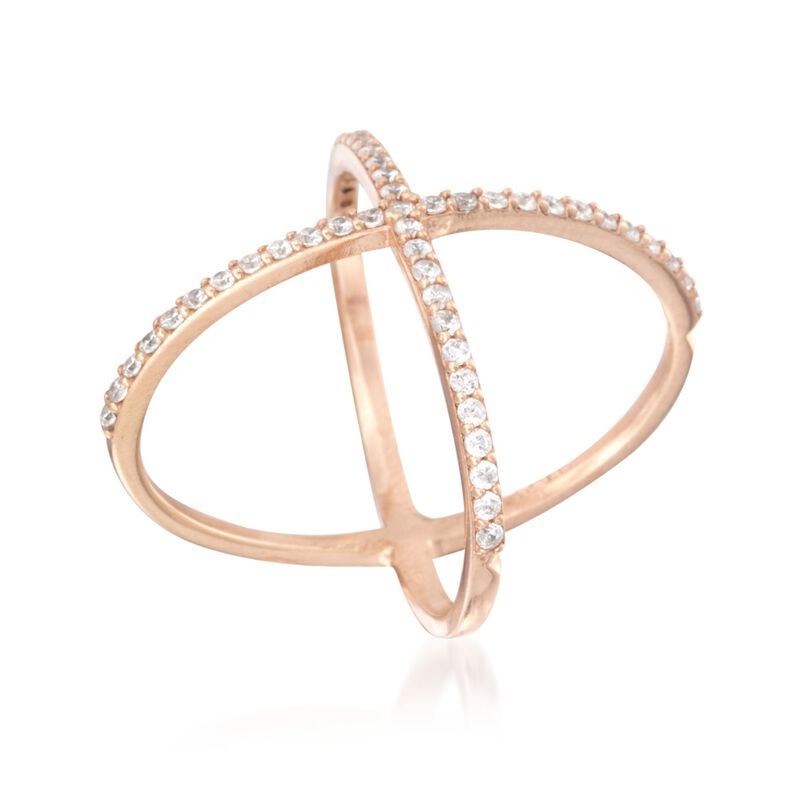 .70 ct. t.w. CZ Crisscross Ring in 14kt Rose Gold Over Sterling image number 2