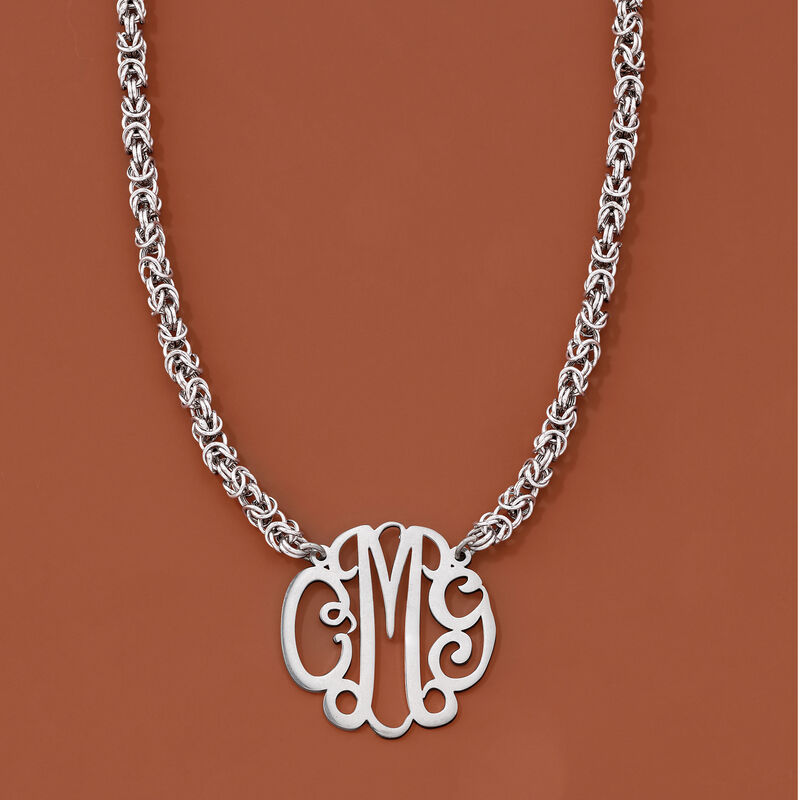 Sterling Silver Personalized Monogram Rolled Byzantine Necklace image number 6