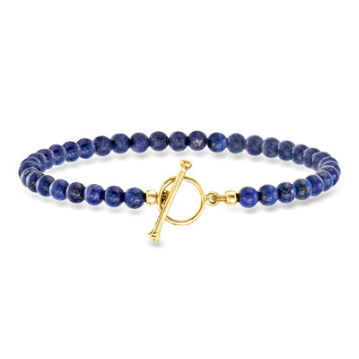 3.5-4mm Lapis Bead Charm-Compatible Toggle Bracelet in 18kt Gold Over Sterling