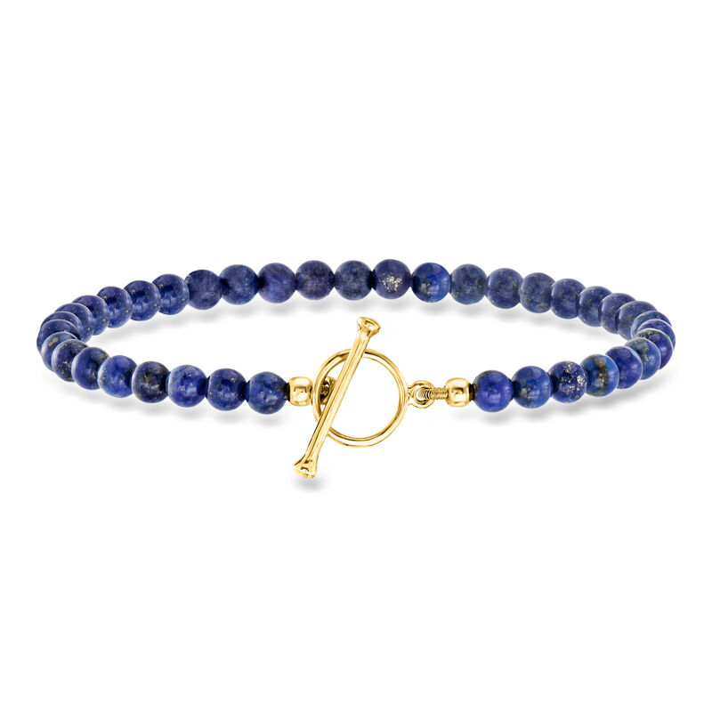 3.5-4mm Lapis Bead Charm-Compatible Toggle Bracelet in 18kt Gold Over Sterling image number 0