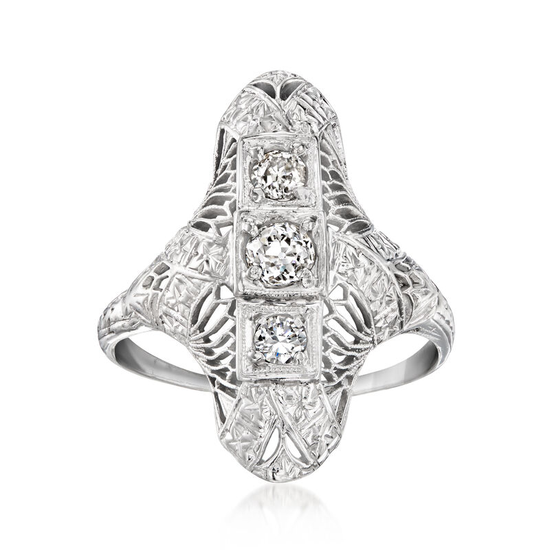 C. 1950 Vintage .36 ct. t.w. Diamond Openwork Ring in 14kt White Gold. Size 7 image number 0