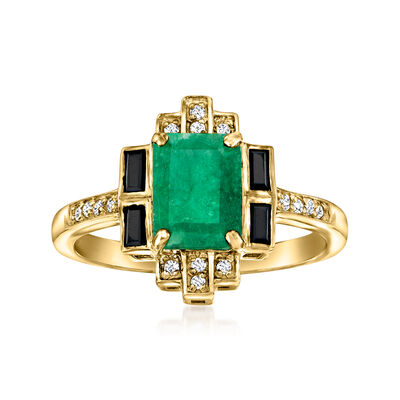 1.60 Carat Emerald and .20 ct. t.w. Black Spinel Ring with .10 ct. t.w. White Topaz in 18kt Gold Over Sterling
