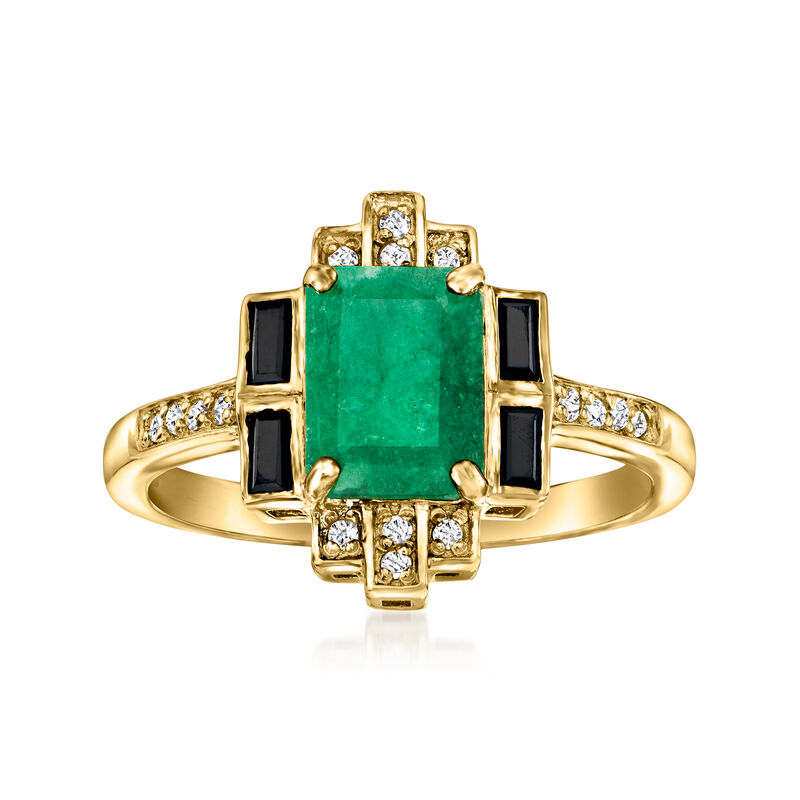 1.60 Carat Emerald and .20 ct. t.w. Black Spinel Ring with .10 ct. t.w. White Topaz in 18kt Gold Over Sterling image number 0