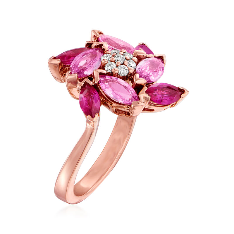 2.00 ct. t.w. Pink Sapphire and 1.60 ct. t.w. Ruby Flower Ring with .14 ct. t.w. Diamonds in 14kt Rose Gold image number 2