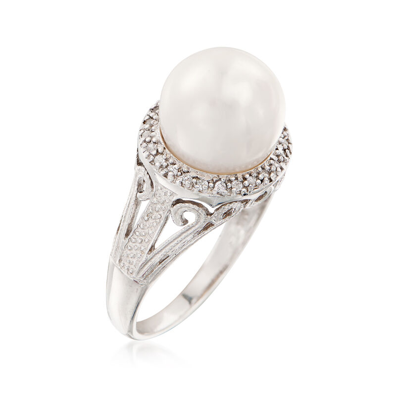 11-12mm Cultured Pearl and .20 ct. t.w. White Topaz Ring in Sterling Silver image number 2