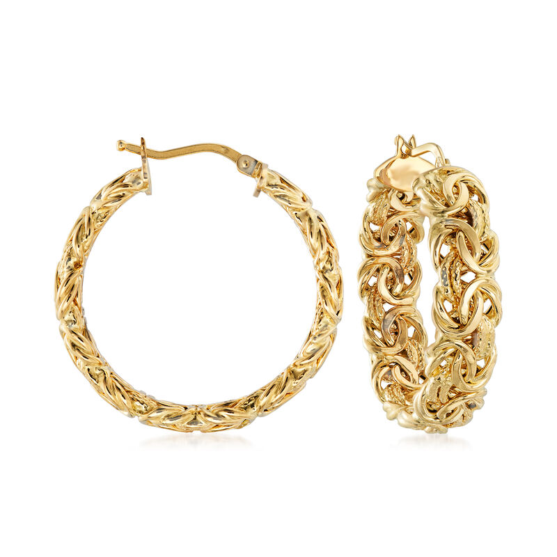 Italian 18kt Yellow Gold Byzantine Hoop Earring. 1 1/4&quot; image number 0