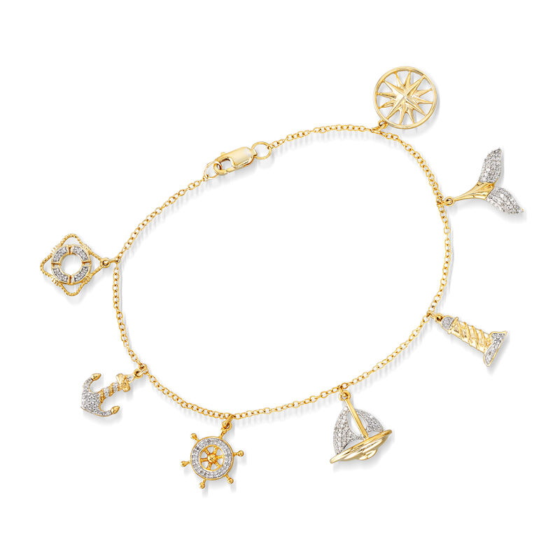 .33 ct. t.w. Diamond Nautical Charm Bracelet in Sterling Silver and 18kt Gold Over Sterling image number 0