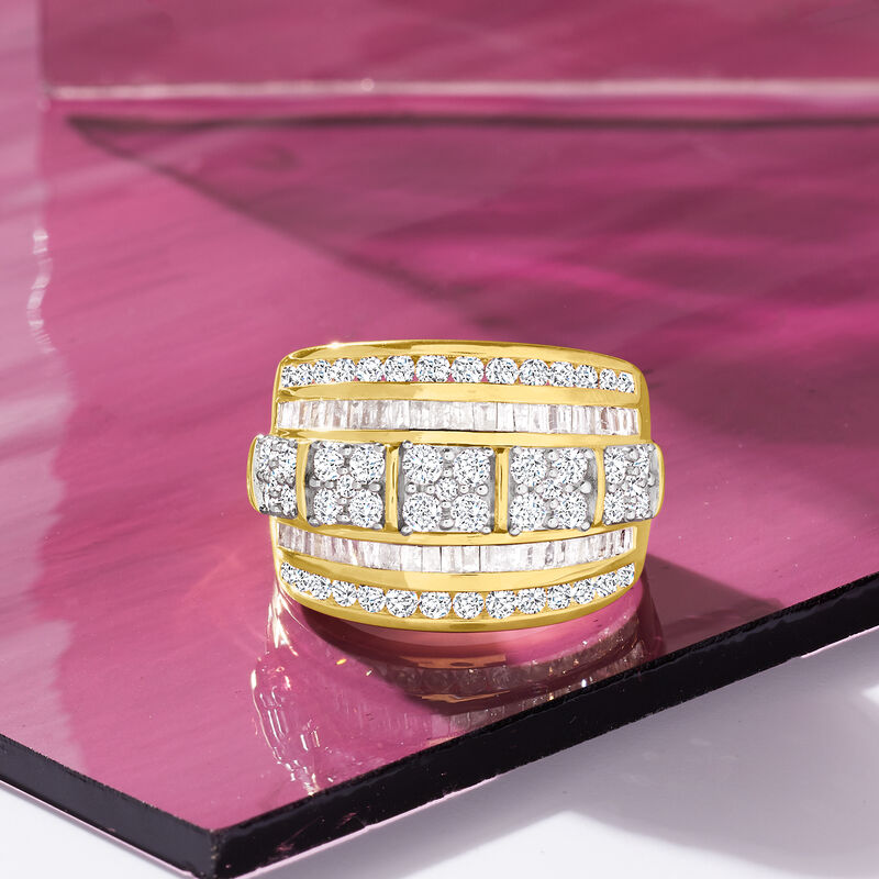 2.00 ct. t.w. Baguette and Round Diamond Multi-Row Ring in 18kt Gold Over Sterling image number 4
