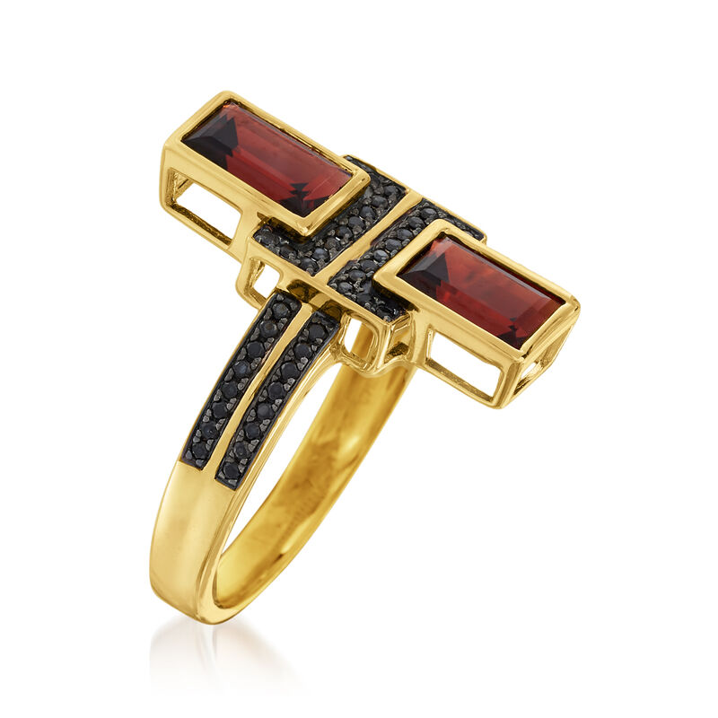 2.40 ct. t.w. Garnet and .10 ct. t.w. Black Spinel Ring in 18kt Gold Over Sterling image number 2