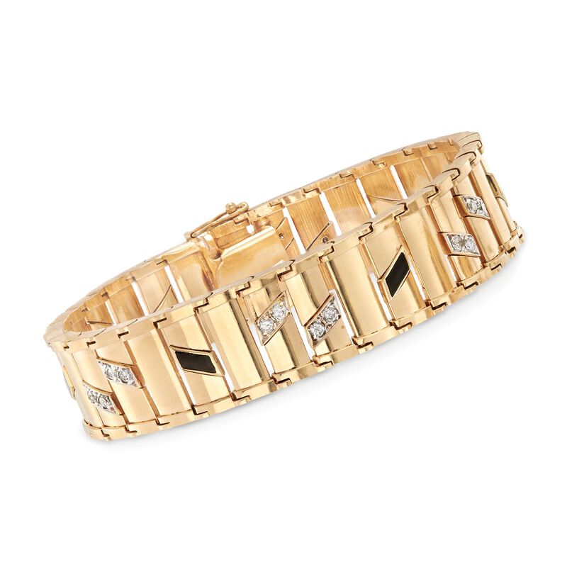 C. 1970 Vintage Black Onyx and 1.00 ct. t.w. Diamond Scattered Section Bracelet in 14kt Yellow Gold. 7&quot; image number 0