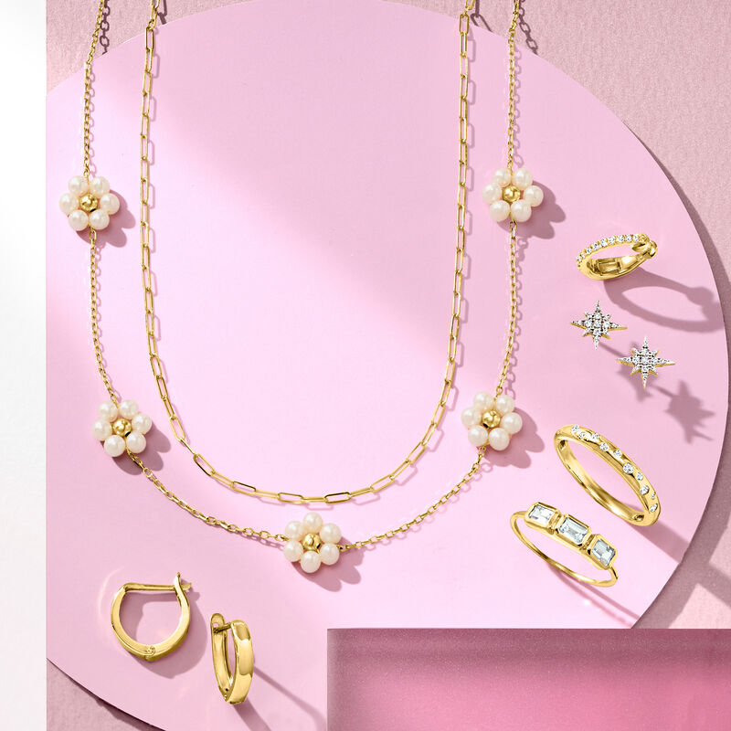 3-3.5mm Cultured Pearl Flower Station Necklace in 14kt Yellow Gold image number 4